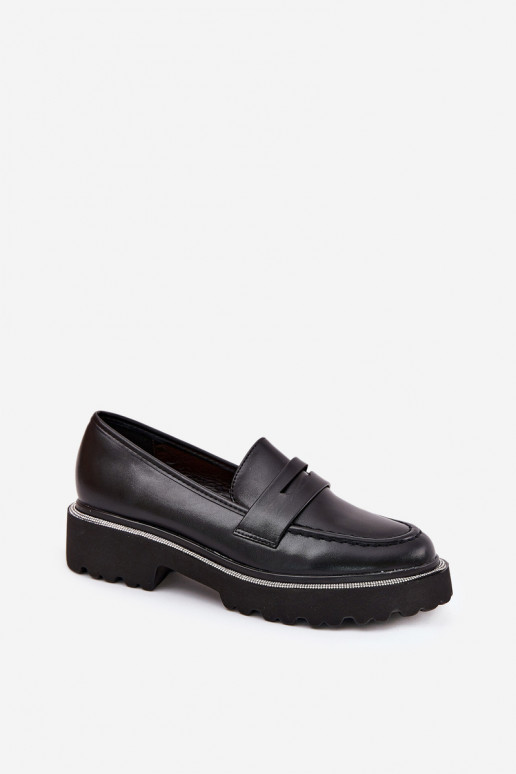 mocassins pour femmes en cuir synthétique avec œillets scintillants noirs INilamla