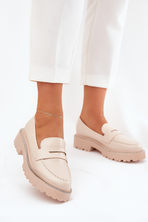 mocassins pour femmes en cuir synthétique avec œillets scintillants sable INilamla