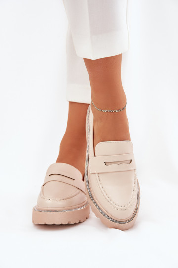 mocassins pour femmes en cuir synthétique avec œillets scintillants sable INilamla 2
