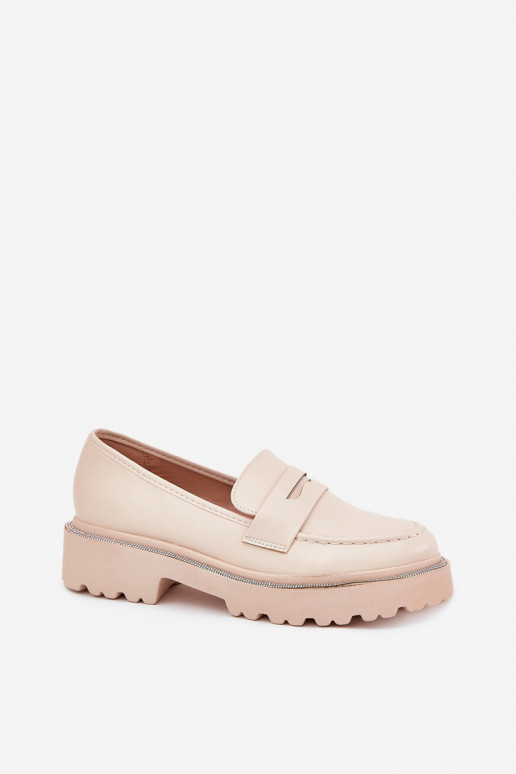 mocassins pour femmes en cuir synthétique avec œillets scintillants sable INilamla