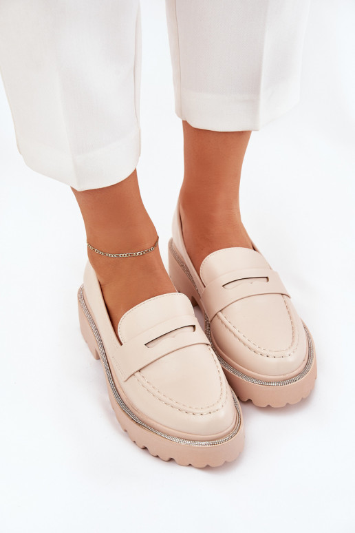 mocassins pour femmes en cuir synthétique avec œillets scintillants sable INilamla