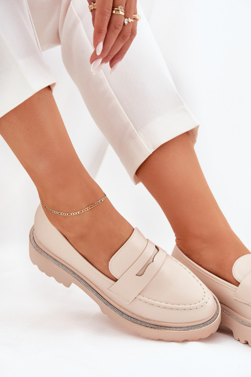 mocassins pour femmes en cuir synthétique avec œillets scintillants sable INilamla