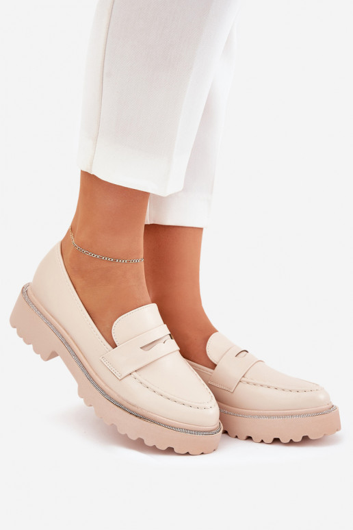 mocassins pour femmes en cuir synthétique avec œillets scintillants sable INilamla