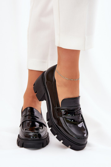 chaussures pour femmes laquées sur talons épais noirs Felonith 2