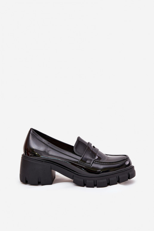 chaussures pour femmes laquées sur talons épais noirs Felonith