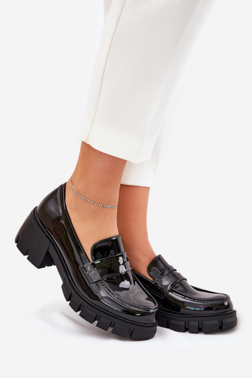 chaussures pour femmes laquées sur talons épais noirs Felonith