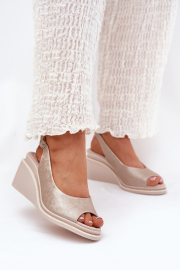 sandales en cuir pour femmes avec plateforme dorées S.Barski LR51-539 2
