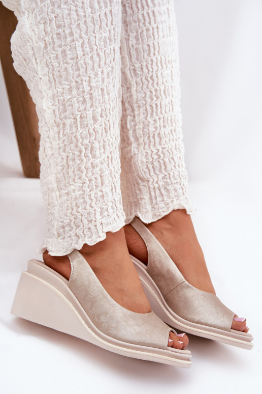 sandales en cuir pour femmes avec plateforme dorées S.Barski LR51-539