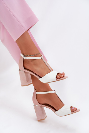 sandales laquées pour femmes avec talons roses et blancs Vinceza 20276
