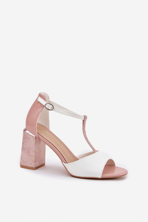 sandales laquées pour femmes avec talons roses et blancs Vinceza 20276
