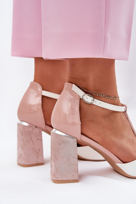 sandales laquées pour femmes avec talons roses et blancs Vinceza 20276
