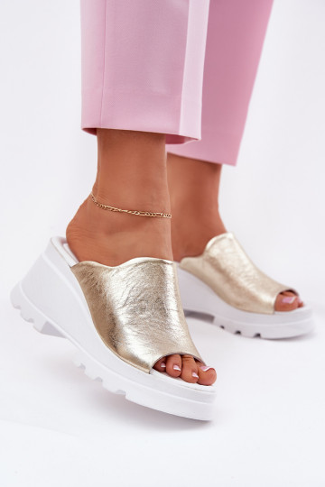 claquettes en cuir avec plateforme dorées Artiker 56C0435 2