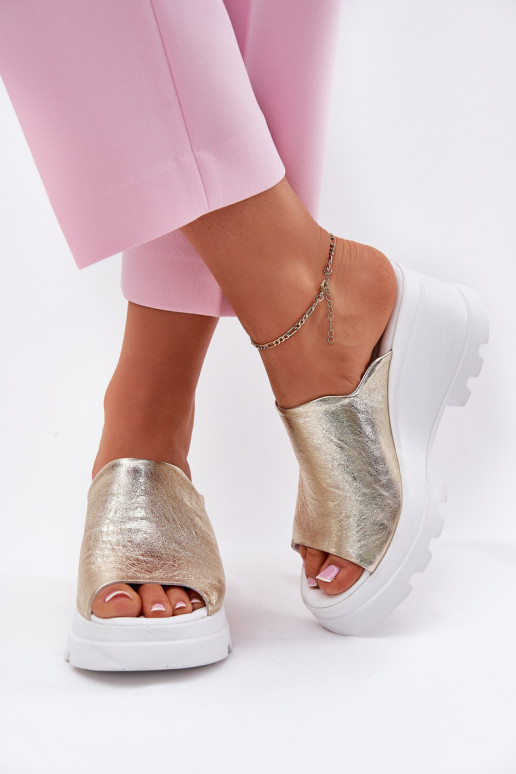 claquettes en cuir avec plateforme dorées Artiker 56C0435