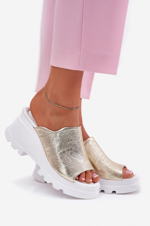 claquettes en cuir avec plateforme dorées Artiker 56C0435