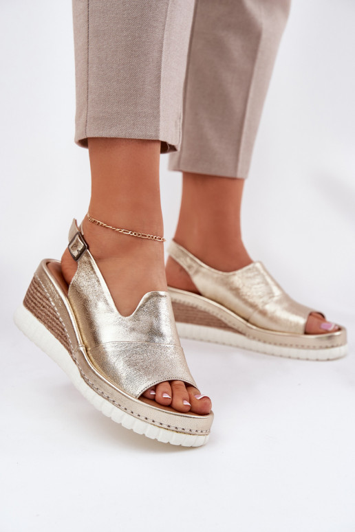 sandales en cuir pour femmes avec plateforme dorées Artiker 56C0920
