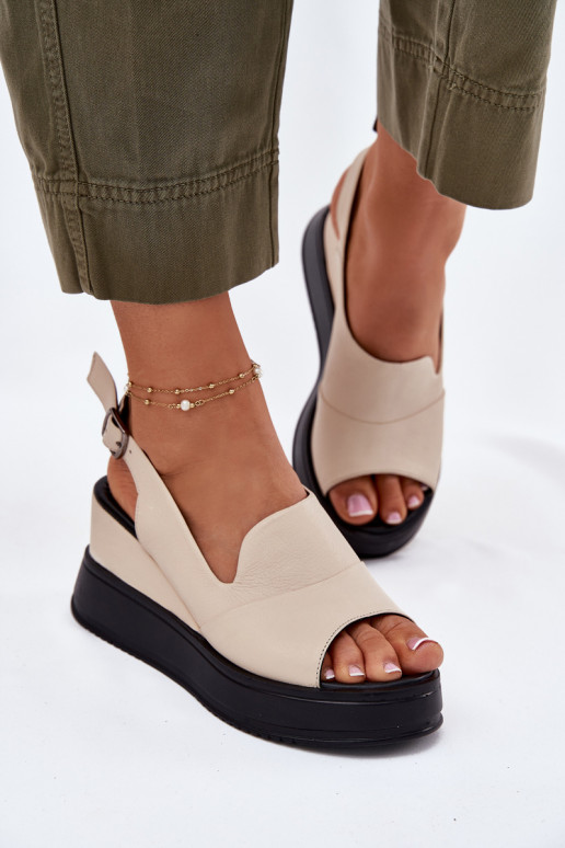 Sandales à plateforme en cuir pour femmes en sable Artiker 54C0401