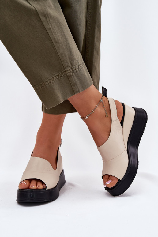 Sandales à plateforme en cuir pour femmes en sable Artiker 54C0401