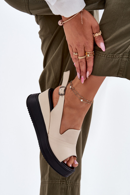 Sandales à plateforme en cuir pour femmes en sable Artiker 54C0401