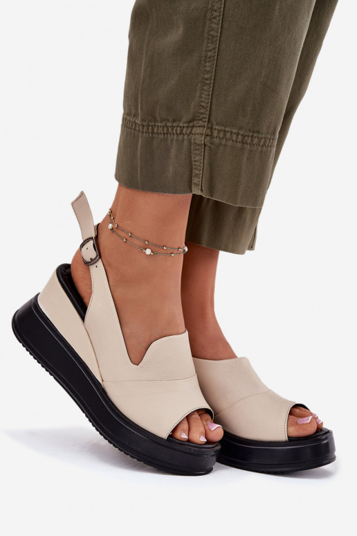 Sandales à plateforme en cuir pour femmes en sable Artiker 54C0401