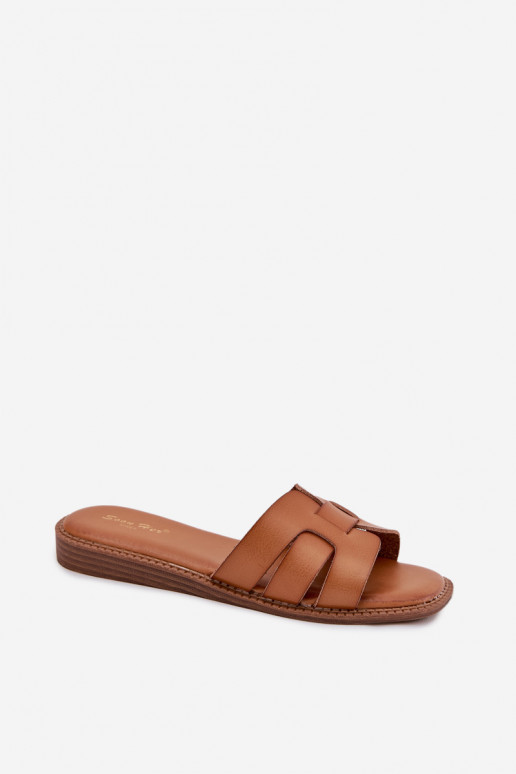 Chaussons pour femmes en simili cuir marron Lisanoria
