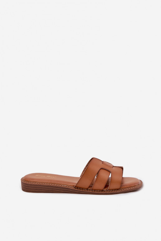 Chaussons pour femmes en simili cuir marron Lisanoria
