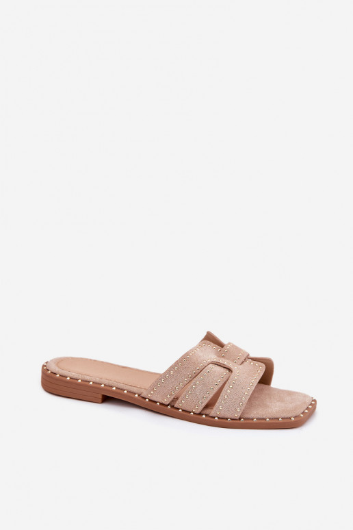 Chaussons décorés avec de larges talons en kaki Anniles