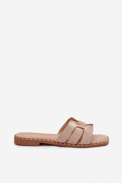 Chaussons décorés avec de larges talons en kaki Anniles