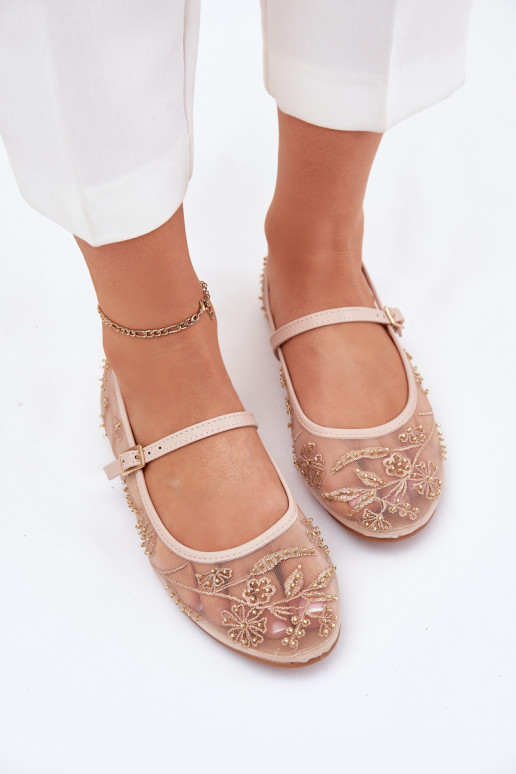 Ballerines en maille avec broderie et embellissements en sable Tillilora