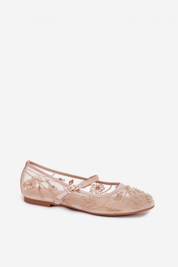 Ballerines en maille avec broderie et embellissements en sable Tillilora 2