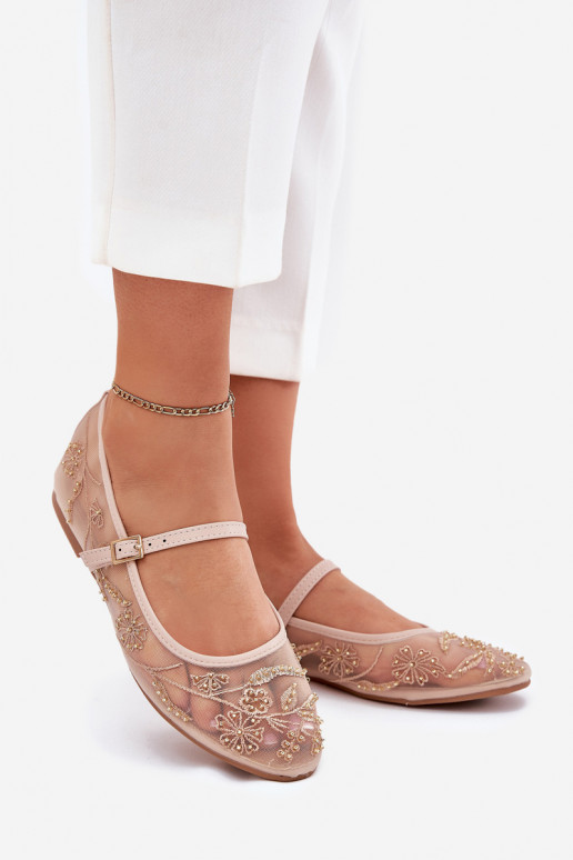 Ballerines en maille avec broderie et embellissements en sable Tillilora