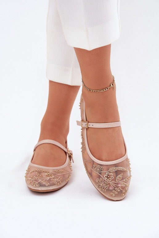 Ballerines en maille avec broderie et embellissements en sable Tillilora