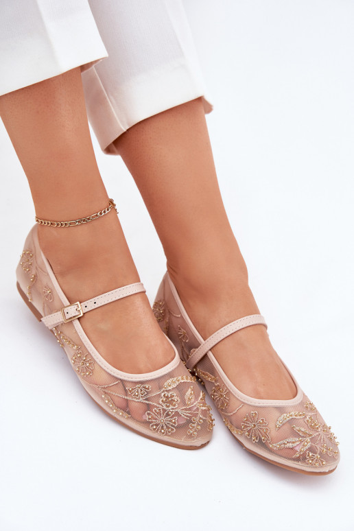 Ballerines en maille avec broderie et embellissements en sable Tillilora