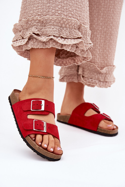 Chaussons à plateforme pour femmes avec boucles en rouge Evisolla