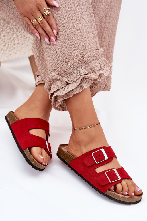 Chaussons à plateforme pour femmes avec boucles en rouge Evisolla