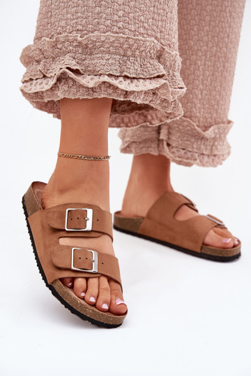 Chaussons à plateforme pour femmes avec boucles en marron Evisolla 2