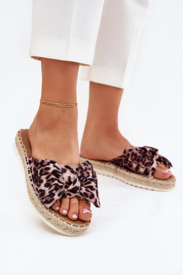 Chaussons à plateforme pour femmes avec tressage et nœud avec imprimé léopard en sable Alpireda