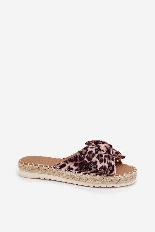 Chaussons à plateforme pour femmes avec tressage et nœud avec imprimé léopard en sable Alpireda