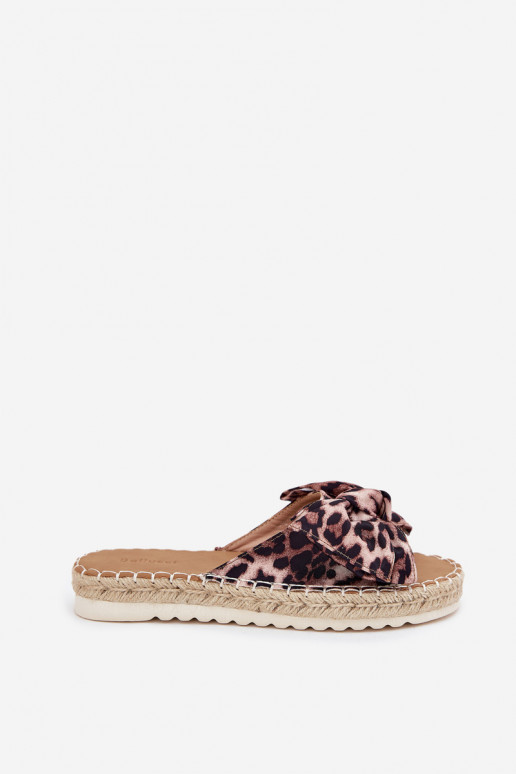 Chaussons à plateforme pour femmes avec tressage et nœud avec imprimé léopard en sable Alpireda