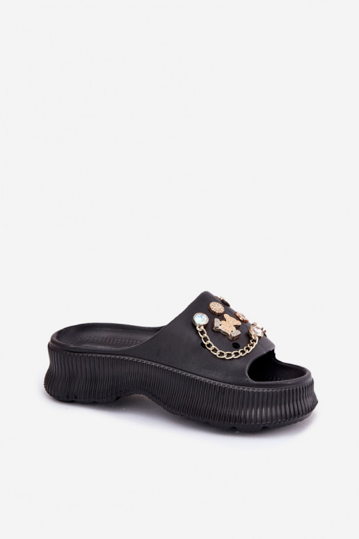Chaussons légers pour femmes avec détails dorés et clips en noir Hortiana