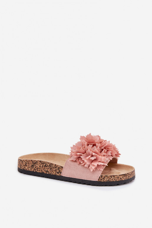Tongs pour femmes à semelle en liège avec fleurs en rose Ferenza