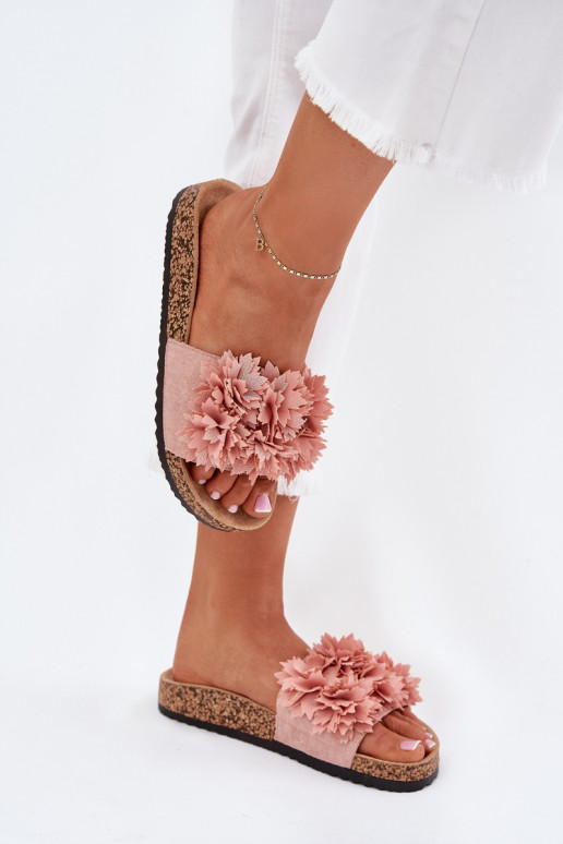 Tongs pour femmes à semelle en liège avec fleurs en rose Ferenza