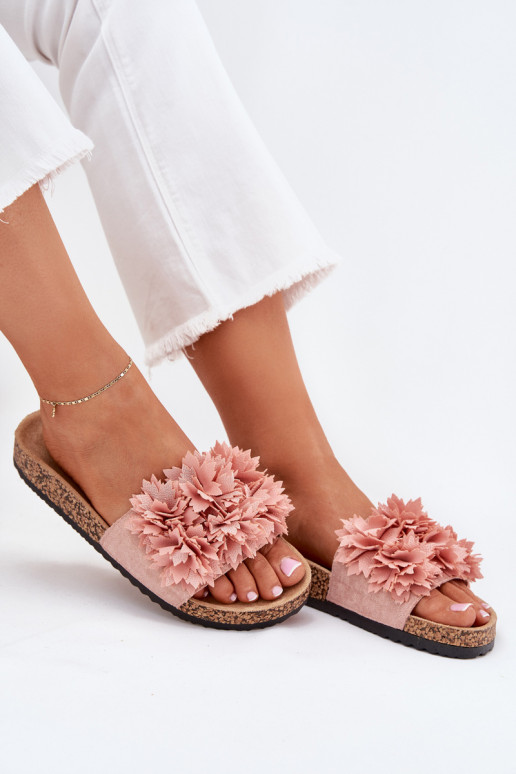 Tongs pour femmes à semelle en liège avec fleurs en rose Ferenza