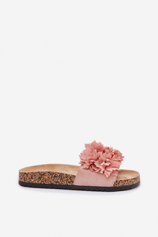 Tongs pour femmes à semelle en liège avec fleurs en rose Ferenza