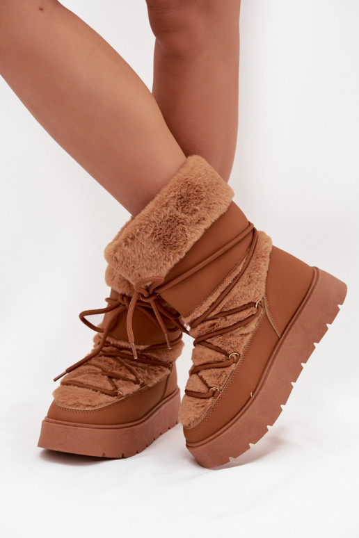 Bottes d'hiver pour femmes avec fourrure et lacets en marron Tai turirinna