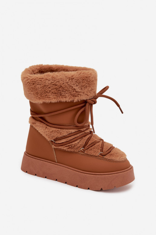 Bottes d'hiver pour femmes avec fourrure et lacets en marron Tai turirinna