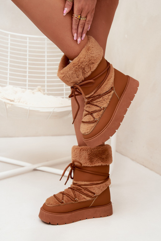 Bottes d'hiver pour femmes avec fourrure et lacets en marron Tai turirinna