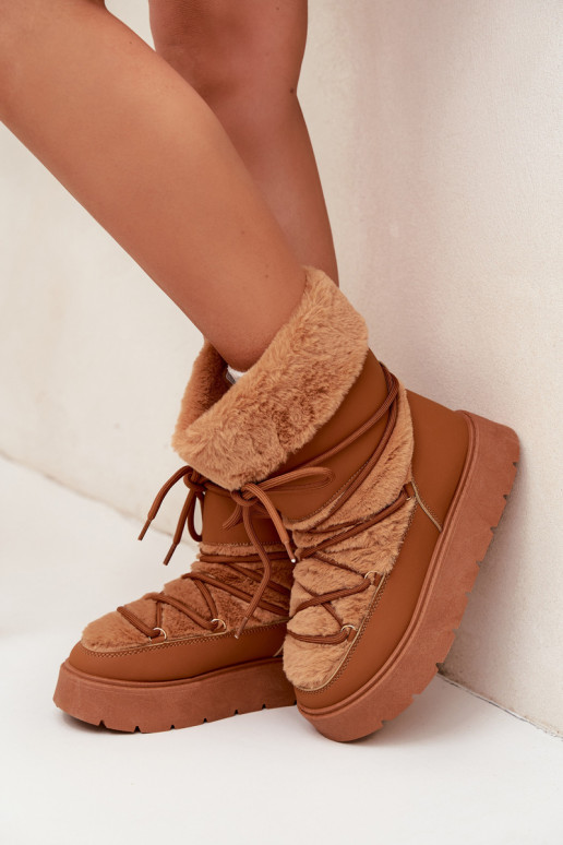 Bottes d'hiver pour femmes avec fourrure et lacets en marron Tai turirinna