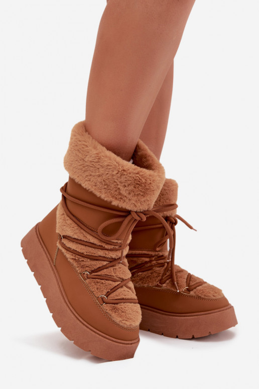 Bottes d'hiver pour femmes avec fourrure et lacets en marron Tai turirinna
