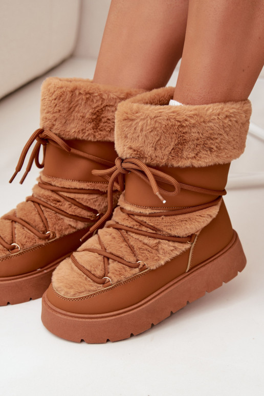Bottes d'hiver pour femmes avec fourrure et lacets en marron Tai turirinna