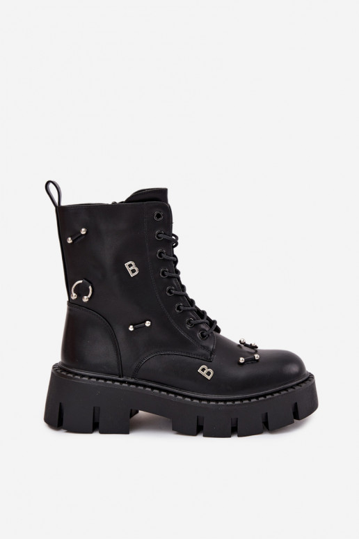 Bottines de travail pour femmes avec de beaux détails isolés en noir Lunea